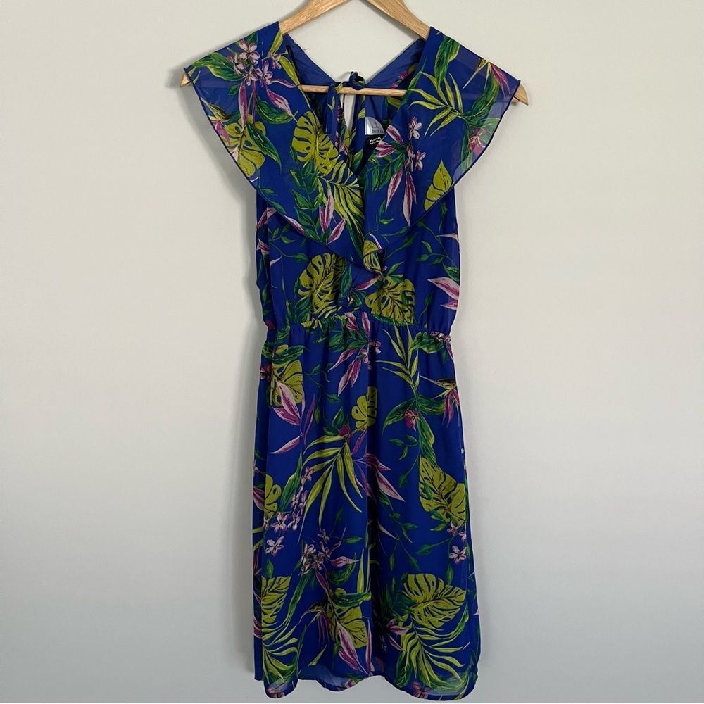 H&M Tropical Floral Open Tie Back Mini Dress, Size 2